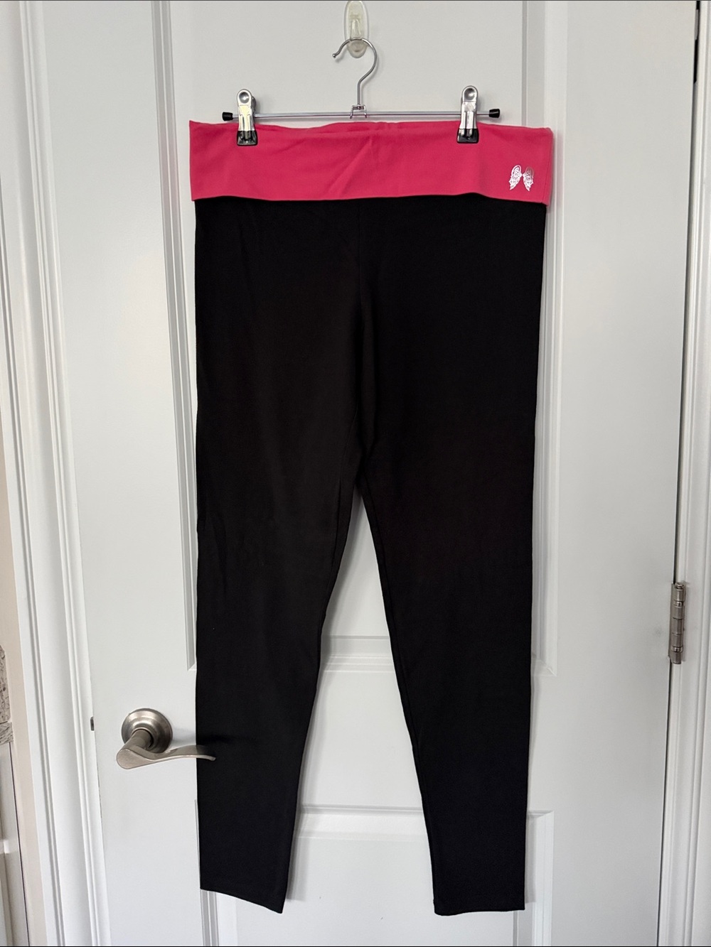 NWT Victoria Secret Black Leggings with Pink Fold-Over Waistband